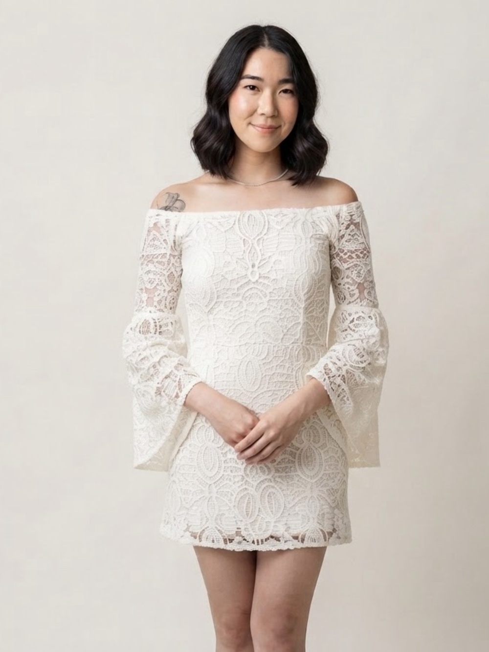 Anne Fontaine Sz S (38) White Boho 70s Embroidery Bridal Wedding Mini Dress